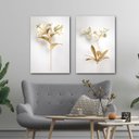 Ver imagem 2 de Conjunto Quadros Decorativos Florais Dourado para Sala de Estar Hall em Tecido Canvas Grandes