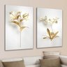 Conjunto Quadros Decorativos Florais Dourado para Sala de Estar Hall em Tecido Canvas Grandes - 1