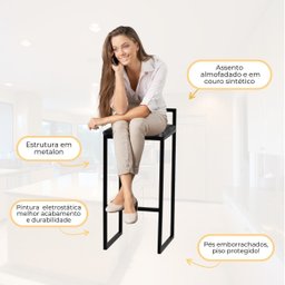 Kit 4 Banqueta Quadrada Preta para Balcão Ilha Cozinha Gourmet Bancada Piscina Bares Àrea de Lazer - 4