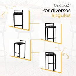 Kit 4 Banqueta Quadrada Preta para Balcão Ilha Cozinha Gourmet Bancada Piscina Bares Àrea de Lazer - 5