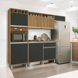 Cozinha Smart Torre Armário Geladeira Balcão Freijó e Grafite - 1