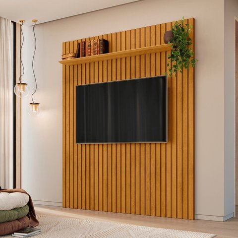 Painel Ripado para TV até 65 Polegadas MDF 160CMX220CM 1 Prateleira em Roma