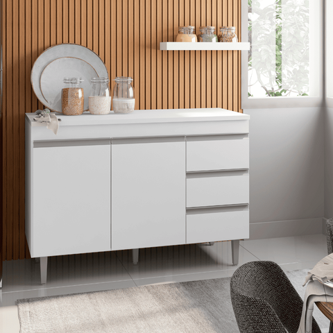 Balcão Gabinete de Pia para Cozinha sem Tampo 120cm Andréia Branco- Mabe Magazine