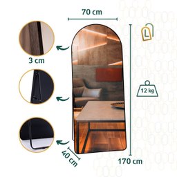 Espelho Grande Oval Base Reta com Moldura Metal Corpo Inteiro 170 X 70 Cm C/suporte de Chão - 7