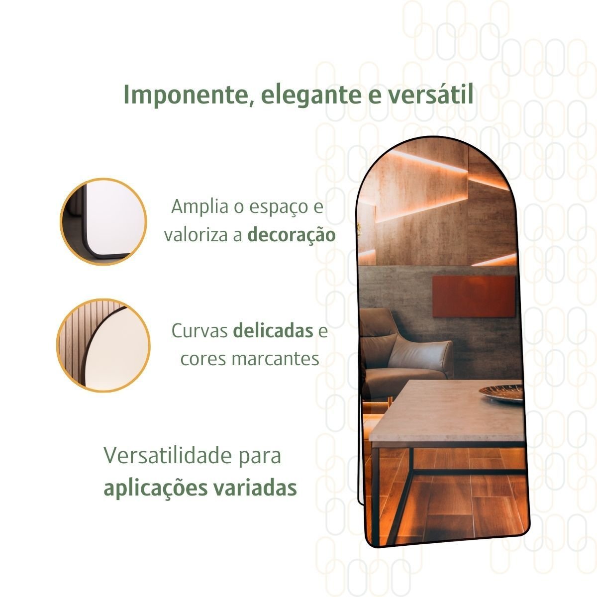 Espelho Grande Oval Base Reta com Moldura Metal Corpo Inteiro 170 X 70 Cm C/suporte de Chão - 5