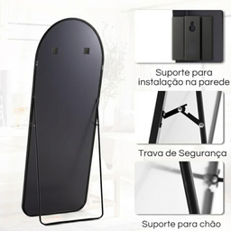 Espelho Grande Oval Base Reta com Moldura Alumínio Corpo Inteiro 170 X 70 Cm C/suporte de Chão - 7