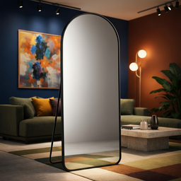 Espelho Grande Oval Base Reta com Moldura Alumínio Corpo Inteiro 170 X 70 Cm C/suporte de Chão - 10