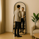 Ver imagem 6 de Espelho Grande Oval Base Reta com Moldura Alumínio Corpo Inteiro 170 X 70 Cm C/suporte de Chão