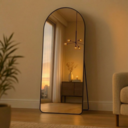 Espelho Grande Oval Base Reta com Moldura Alumínio Corpo Inteiro 170 X 70 Cm C/suporte de Chão - 5