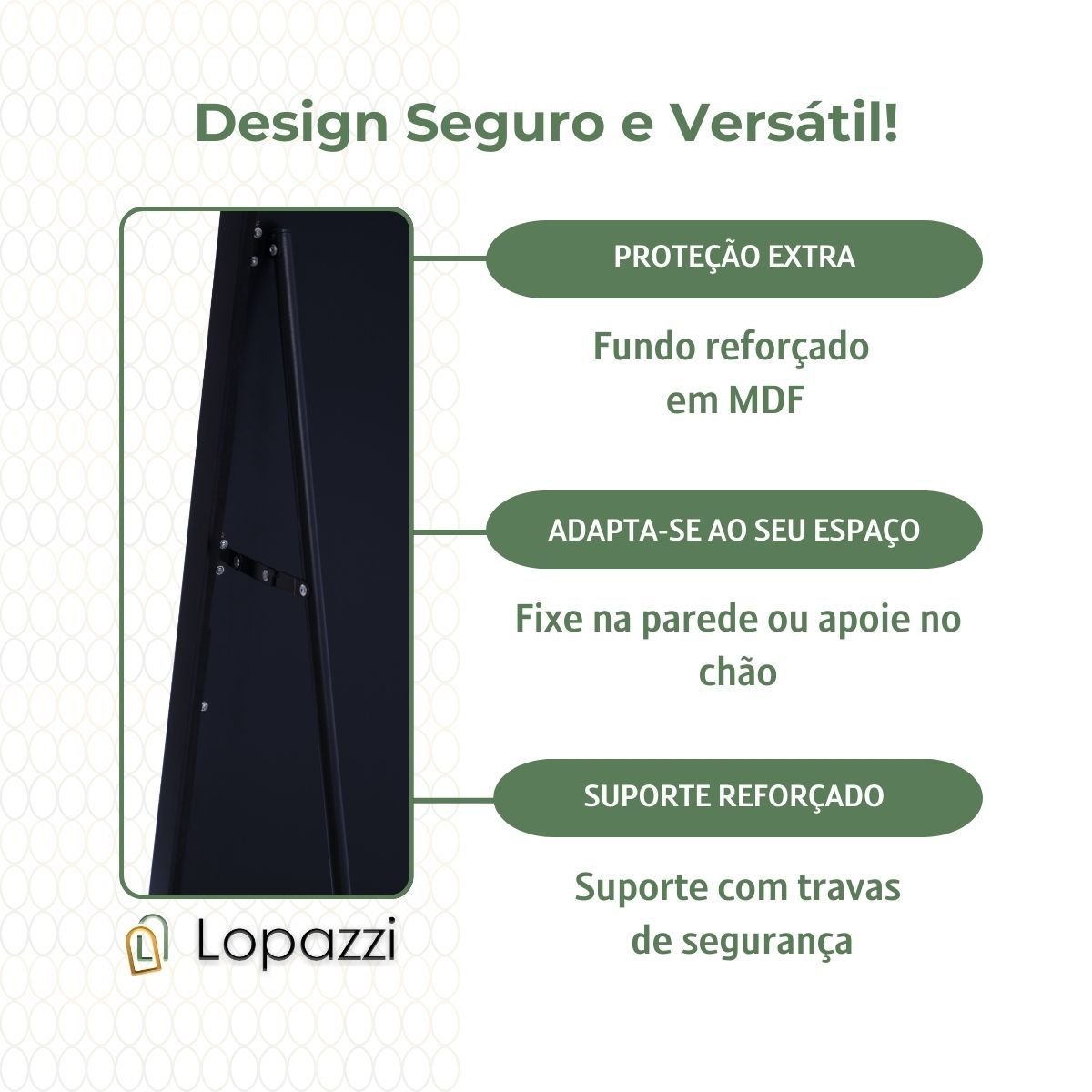 Espelho Grande Oval Base Reta com Moldura Metal Corpo Inteiro 170 X 70 Cm C/suporte de Chão - 9