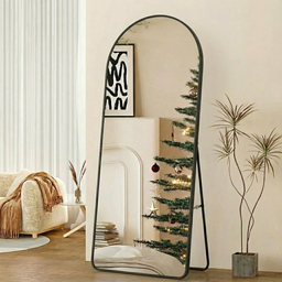 Espelho Grande Oval Base Reta com Moldura Alumínio Corpo Inteiro 170 X 70 Cm C/suporte de Chão - 12