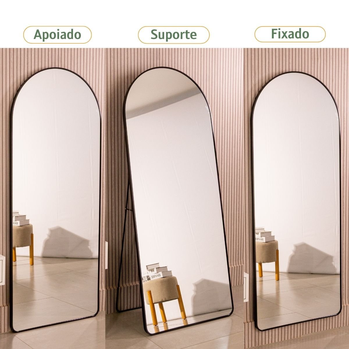 Espelho Grande Oval Base Reta com Moldura Metal Corpo Inteiro 170 X 70 Cm C/suporte de Chão - 8