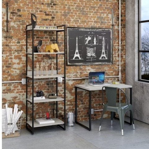 Conjunto Industrial 2 Peças com 1 Escrivaninha 90cm e 1 Estante 60cm 5 Prateleir