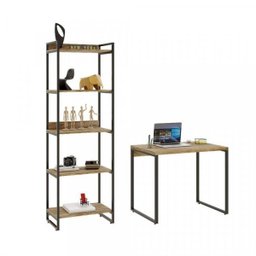 Kit Industrial 2 Peças com 1 Escrivaninha 90cm e 1 Estante  60cm 5 Prateleir - 7