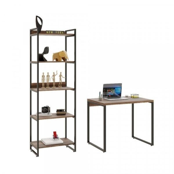 Conjunto Home Office Industrial 2 Peças com 1 Escrivaninha 90cm e 1 Estante  60cm 5 Prateleir - 7