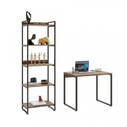 Kit Industrial 2 Peças com 1 Escrivaninha 90cm e 1 Estante  60cm 5 Prateleir - 7