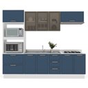 Ver imagem 5 de Cozinha com Rodapé Torre Quente Armário Cristaleira Aéreo Basculante Balcão Amara Azul/Branco