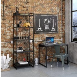 Kit Industrial 2 Peças com 1 Escrivaninha 90cm e 1 Estante  60cm 5 Prateleir - 1