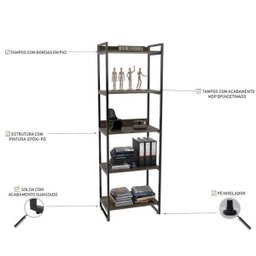 Kit Industrial 2 Peças com 1 Escrivaninha 90cm e 1 Estante  60cm 5 Prateleir - 9