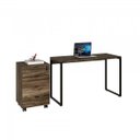 Ver imagem 7 de Escrivaninha Mesa Escritório Industrial 120cm com Gaveteiro 4 Gavetas Kuadra Carvalho Dark