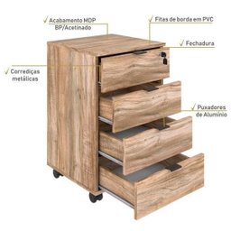 Conjunto Home Office Industrial 2 Peças com 1 Escrivaninha 120cm e 1 Gaveteiro 4 Gavetas Kuadra - 11