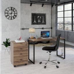 Conjunto Home Office 2 Peças com 1 Escrivaninha e 1 Gaveteiro 4 Gavetas Kuadra  - 1