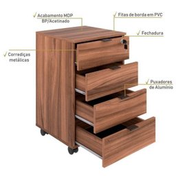 Conjunto Home Office 2 Peças com 1 Escrivaninha e 1 Gaveteiro 4 Gavetas Kuadra  - 10