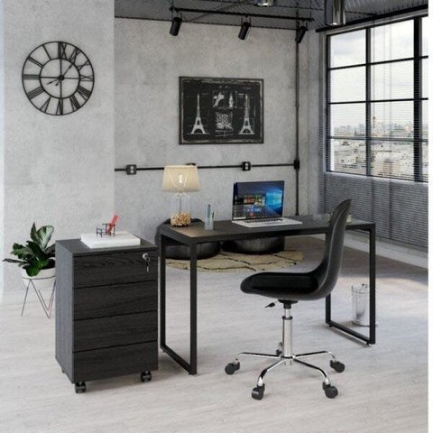 Conjunto Home Office 2 Peças com 1 Escrivaninha e 1 Gaveteiro Kuadra 4 Gavetas Industrial Yescasapreta Preto
