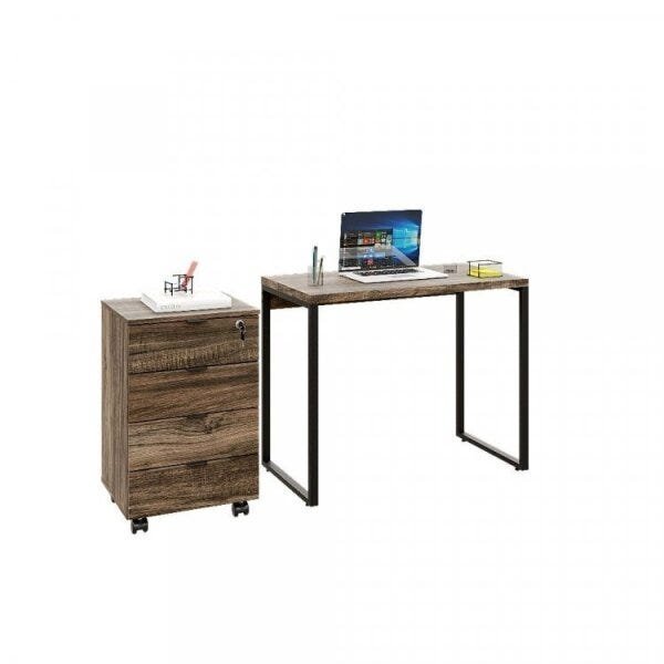 Conjunto Home Office 2 Peças com 1 Escrivaninha e 1 Gaveteiro 4 Gavetas Kuadra  - 6