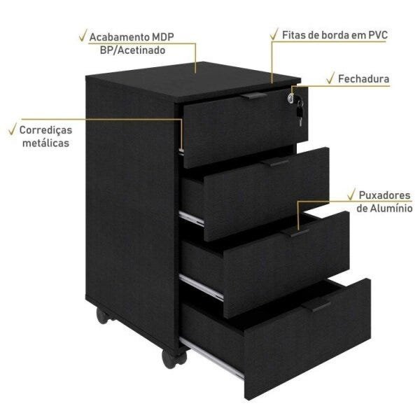 Escrivaninha com Gaveteiro 4 Gavetas Kuandra Compace Ônix - 9