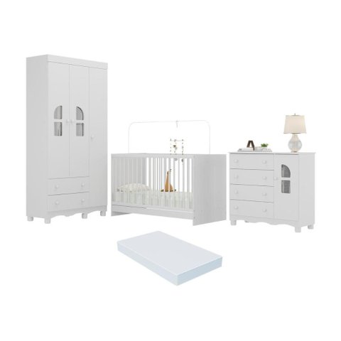Quarto de Bebê Completo com Berço 3 em 1 com Colchão Incluso Aurora Multimóveis Mp4576