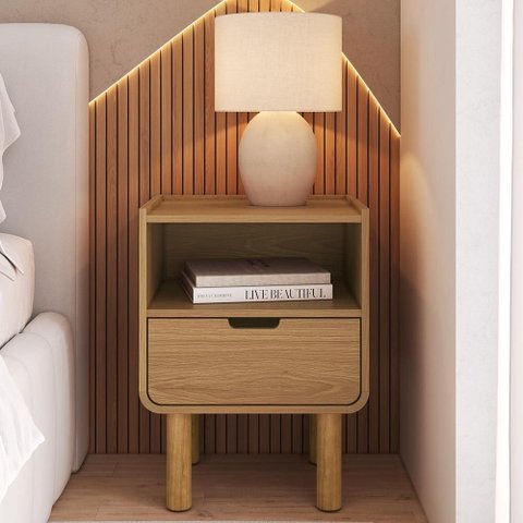 Mesa Cabeceira Quarto 45cm 1 Gaveta Pé Madeira Luara Hanover A10 - Mpozenato