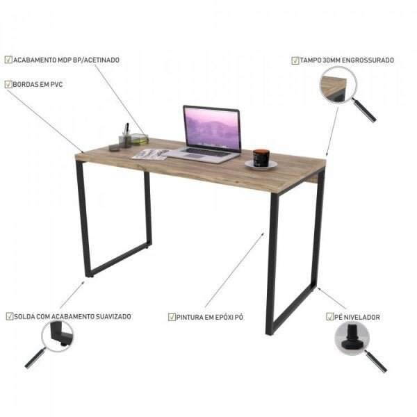 Conjunto Home Office 2 Peças com 1 Escrivaninha e 1 Estante 5 Prateleiras Kuadra  - 8