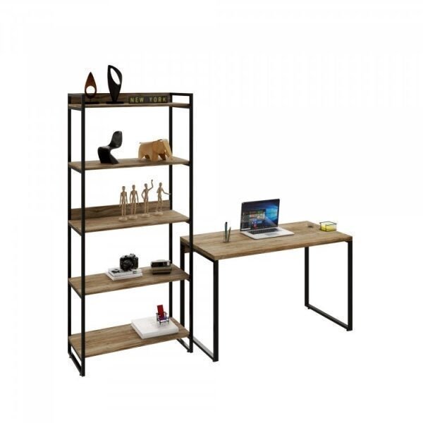 Conjunto Home Office 2 Peças com 1 Escrivaninha e 1 Estante 5 Prateleiras Kuadra  - 6