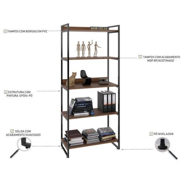 Escrivaninha com Estante 5 Prateleiras Kuadra  Nogal - 10
