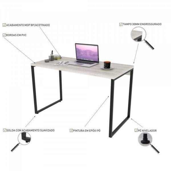 Conjunto Home Office 2 Peças com 1 Escrivaninha e 1 Estante 5 Prateleiras Kuadra  - 8