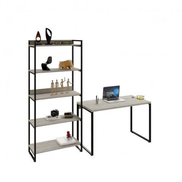 Conjunto Home Office 2 Peças com 1 Escrivaninha e 1 Estante 5 Prateleiras Kuadra  - 6