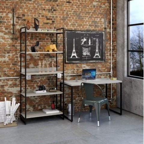 Conjunto 2 Peças com 1 Escrivaninha e 1 Estante 5 Prateleiras Kuadra Industrial Preta