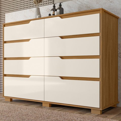 Cômoda para Quarto 8 Gavetas 147cm Georgia Marrom/Freijó/Off White