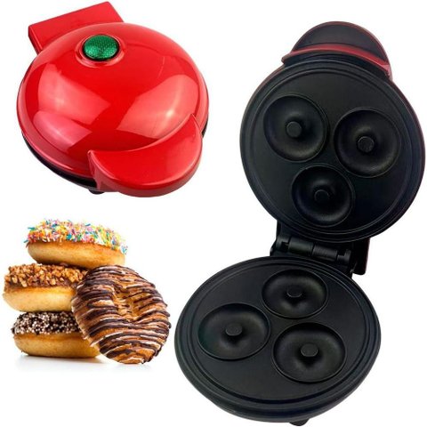 Mini Máquina Donuts Cor Preta Antiaderente Faz 3 Rosquinhas