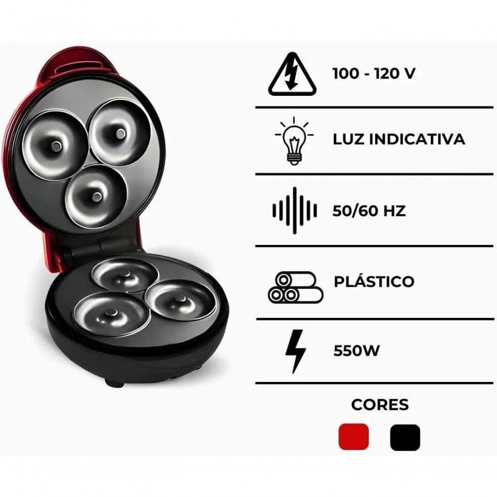 Máquina de Donuts Mini Rosquinhas Dupla Face 110v Antiaderente 3 Moldes/cavidades 12cm X 16cm - 2