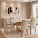 Ver imagem 1 de Conjunto de Mesa 6 Lugares com 6 Cadeiras em MDF 160x80cm Cinamomo Off White e Bege