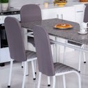 Ver imagem 1 de Kit 6 Capas Encosto de Cadeira de Ferro Tubular Cozinha e Jantar Malha Helanca Elástica:cinza