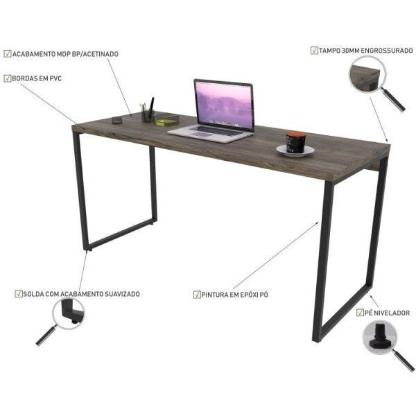 Conjunto Home Office Industrial 3 Peças 1 Escrivaninha 1 Estante e 1 Gaveteiro Kuadra  - 12