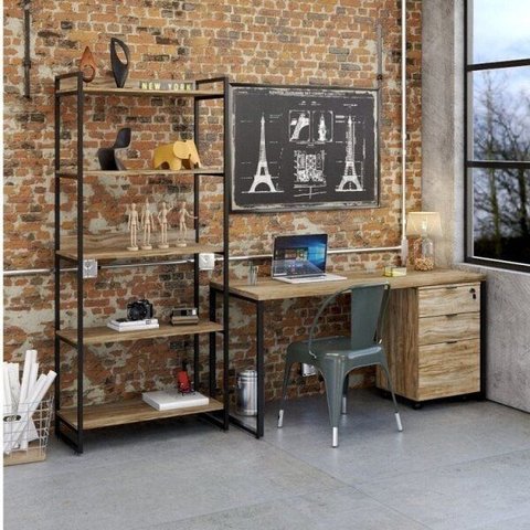 Conjunto Industrial 3 Peças 1 Escrivaninha 1 Estante e 1 Gaveteiro Kuadra