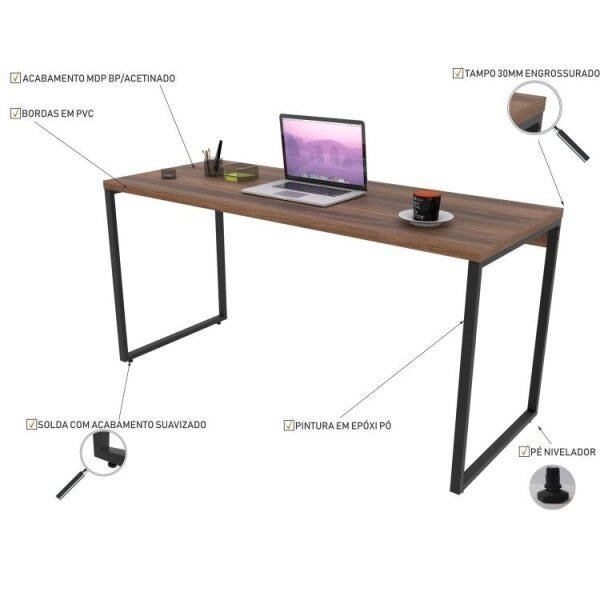 Conjunto Home Office Industrial 3 Peças 1 Escrivaninha 1 Estante e 1 Gaveteiro Kuadra  - 12