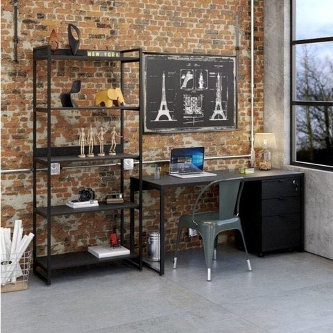 Conjunto Industrial 3 Peças 1 Escrivaninha 1 Estante e 1 Gaveteiro Kuadra