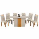 Ver imagem 1 de Conjunto Sala de Jantar Doha 1,60m Tampo Copo Off White com 6 Cadeiras Off/Cinamomo/Joli Palha