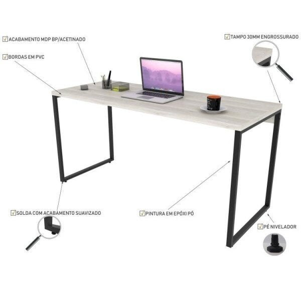 Conjunto Home Office Industrial 3 Peças 1 Escrivaninha 1 Estante e 1 Gaveteiro Kuadra  - 14