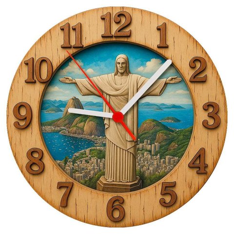 Relógio de Parede - Cristo Redentor -efeito 3d -25x25x2cm